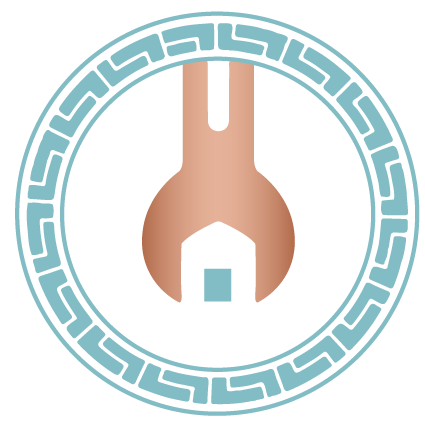 logo de l'entreprise l'odyssée du plombier qui représente une clé plate entourée d'un cercle stylisé