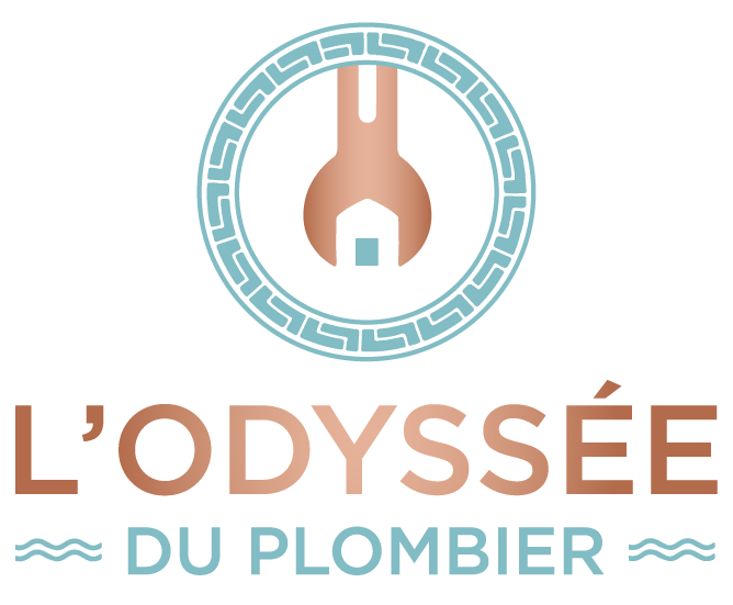 lodo de l'entreprise l'odyssée du plombier qui représente une clé entourée d'un cercle stylisé accompagné du texte stylisé "l'odyssée du plombier"